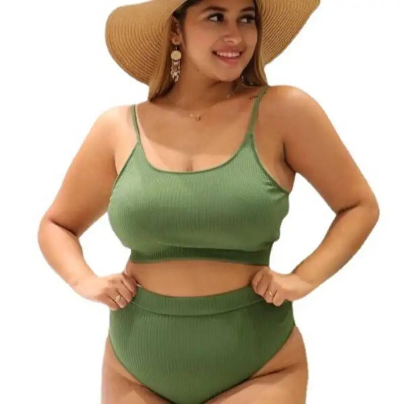 Bikini de Dos Piezas Talla Grande - Color Sólido y Estilo Sexy para Playa