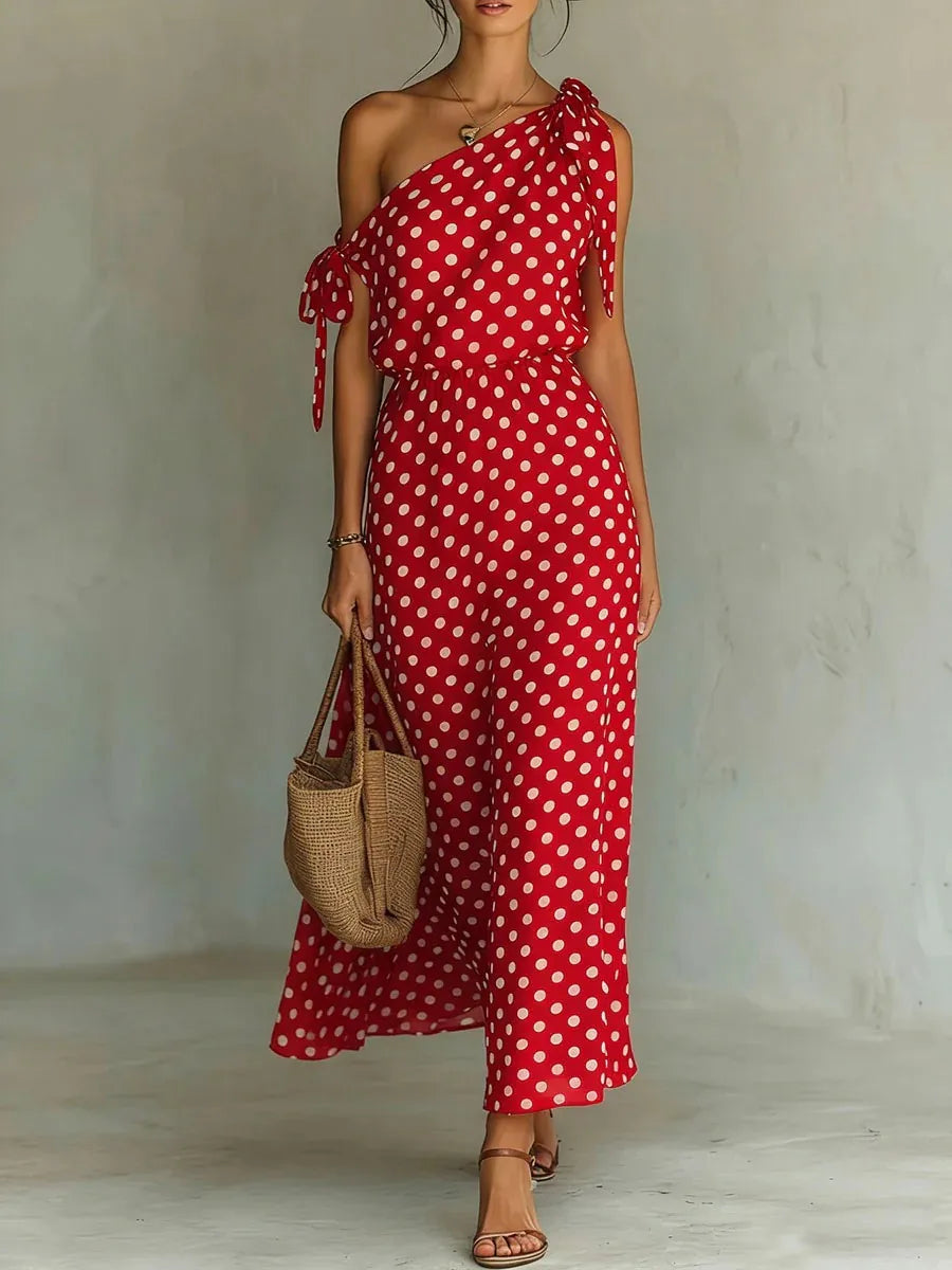 Vestido Midi Estampado Hombros Descubiertos