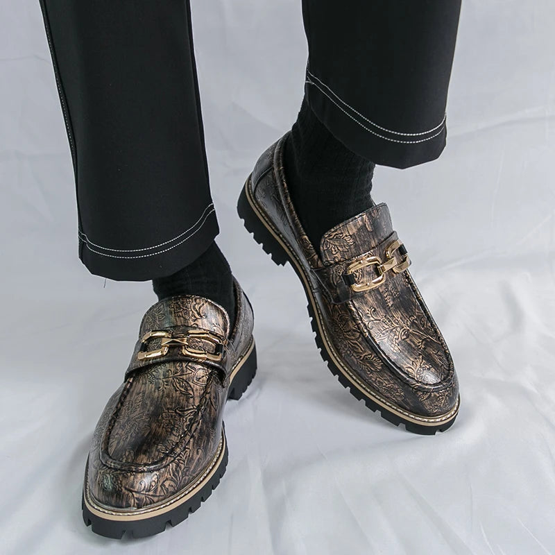 Zapatos Vestir Hombre Estampado Dorado | Negocios Punta Estrecha Antideslizante Formal