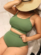 Bikini de Dos Piezas Talla Grande - Color Sólido y Estilo Sexy para Playa