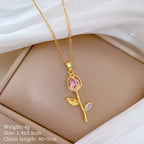 Collar con colgante de circón de tulipán dulce para mujer y niña, cadena de acero inoxidable, accesorios de fiesta, regalos de joyería