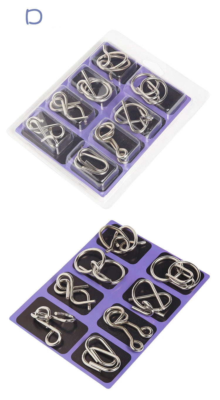 Rompecabezas de anillo chino de Metal para niños y adultos, puzles mágicos, rompecabezas clásicos, IQ Brain Teaser, 8 juegos por paquete
