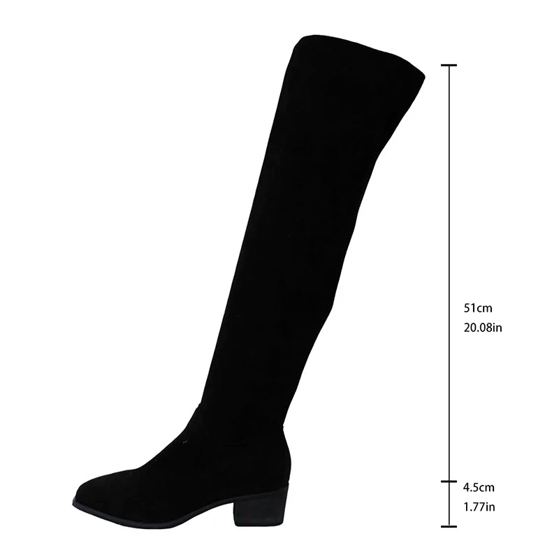 Botas Altas Sobre La Rodilla Tacón Grueso Moda Elegancia Tica