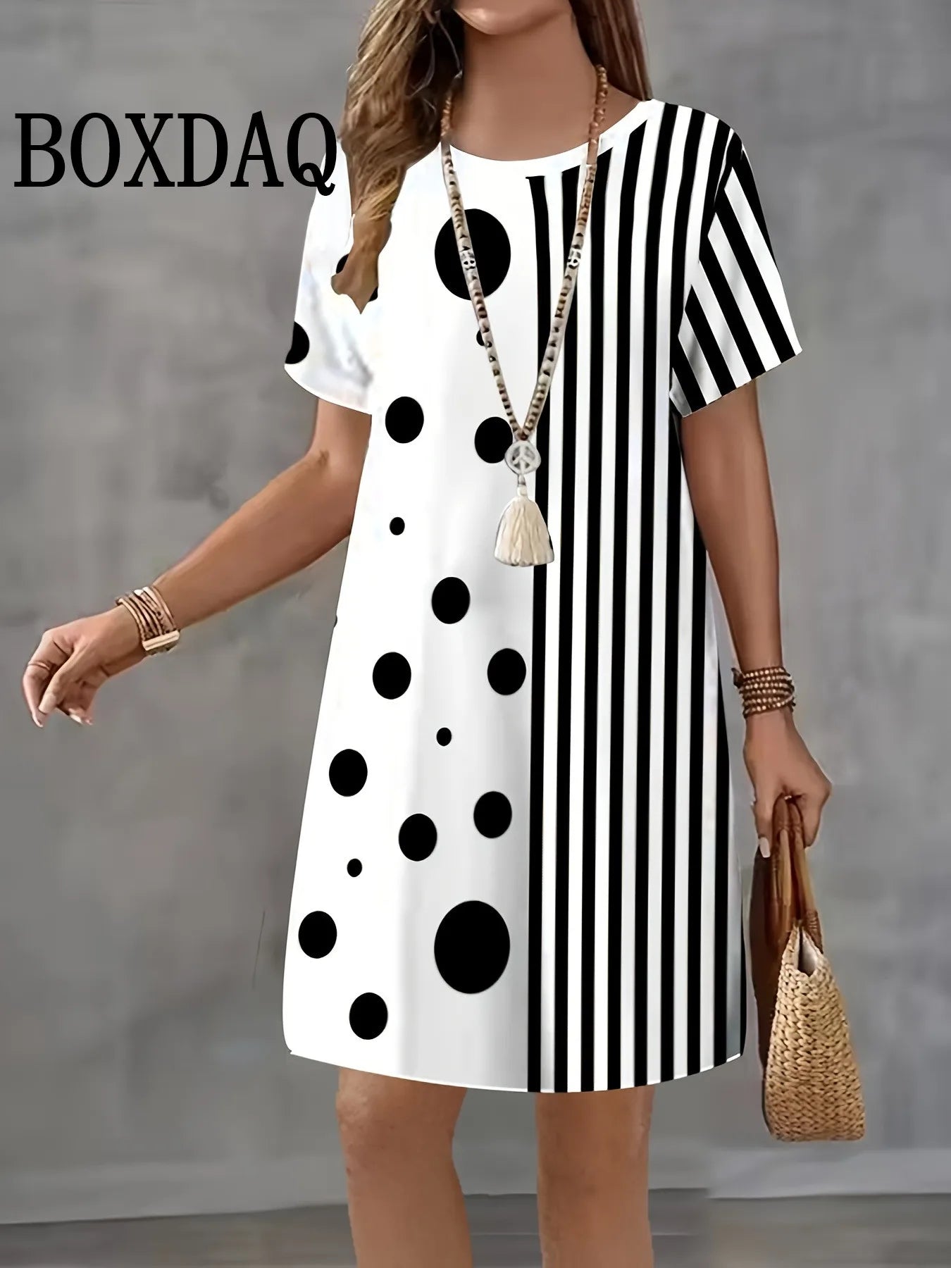 Vestido Retro Verano Mujer | Cuadros Manga Corta Cuello Redondo | Holgado Talla Grande | Tico Trendy