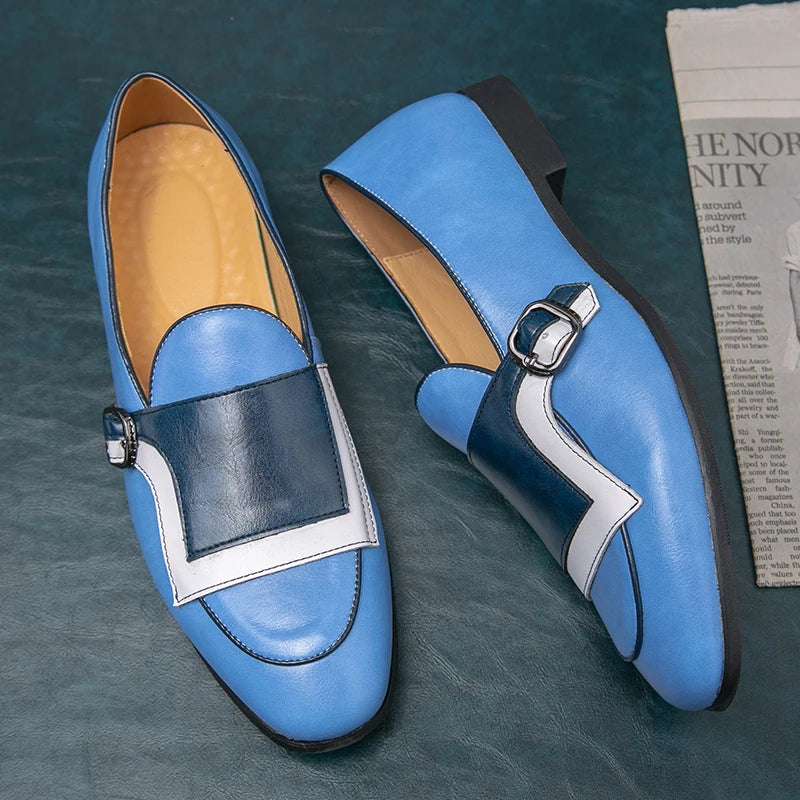 Mocasines Azules Lujo Hombre | Casual Negocios Punta Redonda Sin Cordones Talla Grande