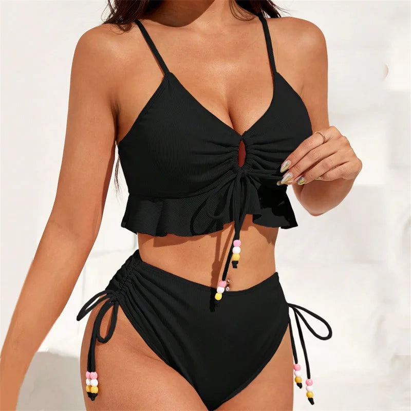 Bikini con Cordón y Volantes - Traje de Baño Sexy para el Verano Tico