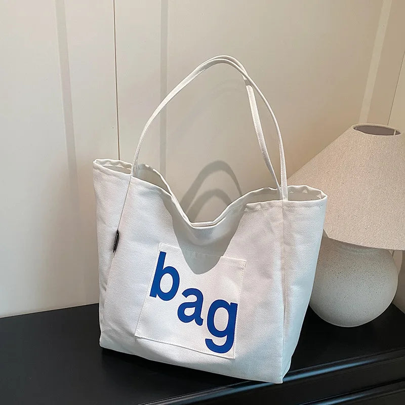 Bolso Hombro Lona Letras Mujer Gran Capacidad Casual