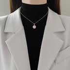 Collar Flor Circón Rosa ∣ Cadena Acero Inoxidable ∣ Lujo Simple Femenino