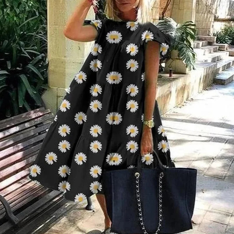 Vestido Holgado Kawaii Vintage | Estampado | Manga Corta | Talla Grande