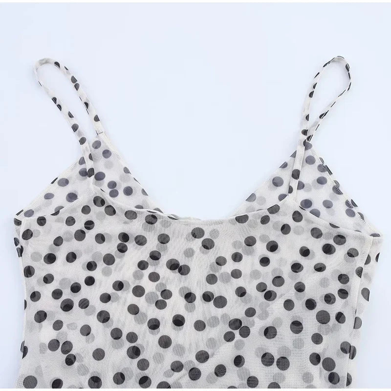 Vestido Largo Tirantes Lunares Cuello V | Espalda Descubierta Camisola Estilo Casual