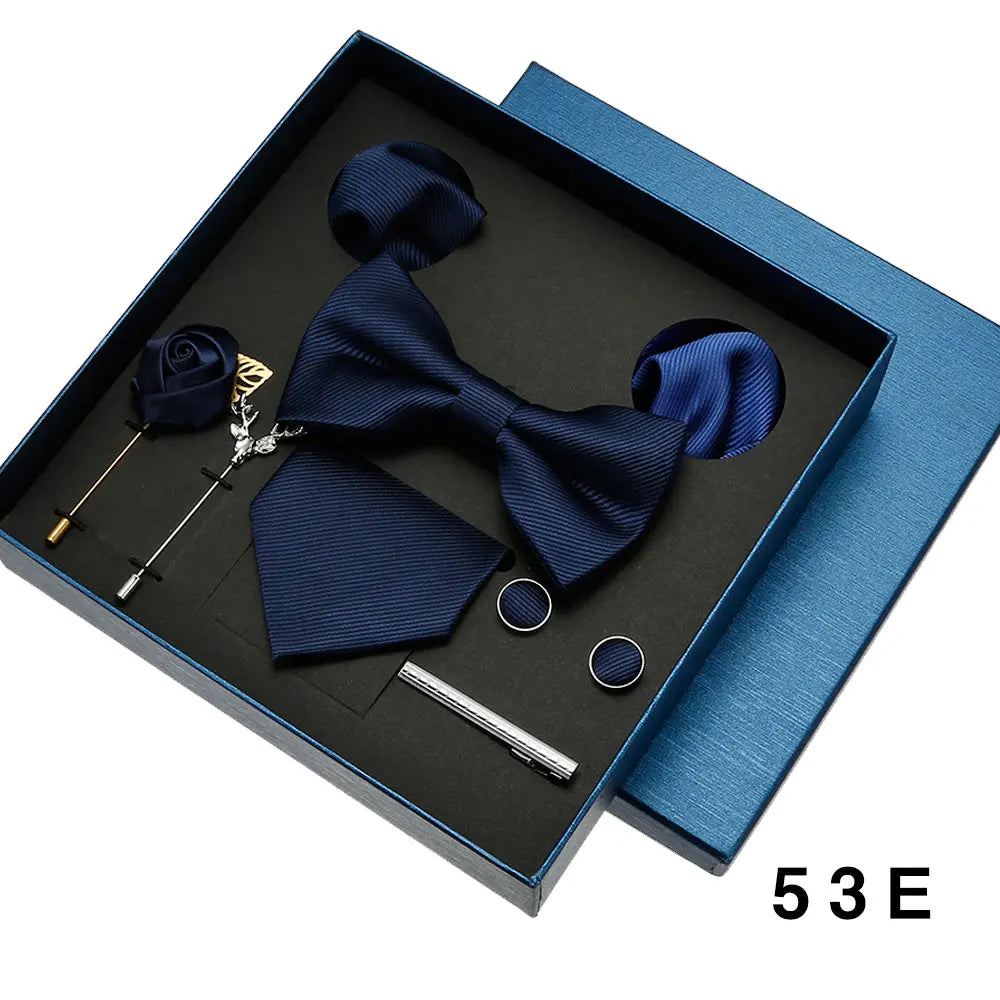 Set de Lujo Corbata Pajarita Pañuelo Gemelos Estilo Tico Elegante