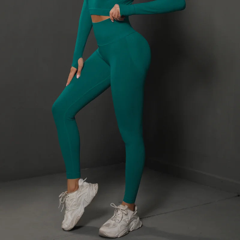 VEQKING-pantalones de Yoga sin costuras para mujer, mallas deportivas de secado rápido, mallas deportivas de cintura alta para gimnasio, pantalones de entrenamiento con fruncido en el trasero