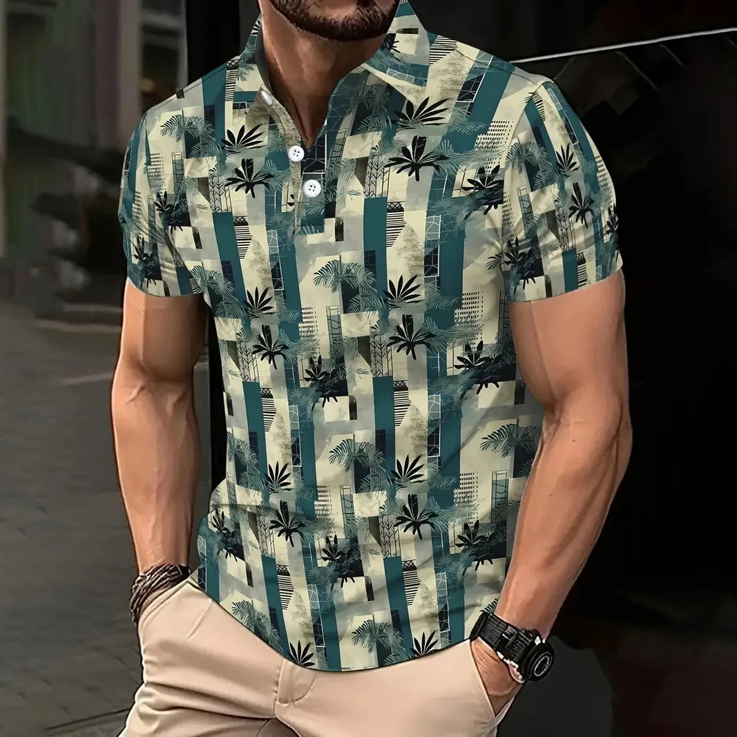 Polo Vintage Hombre Verano | Diseño Estampado Informal Manga Corta Transpirable