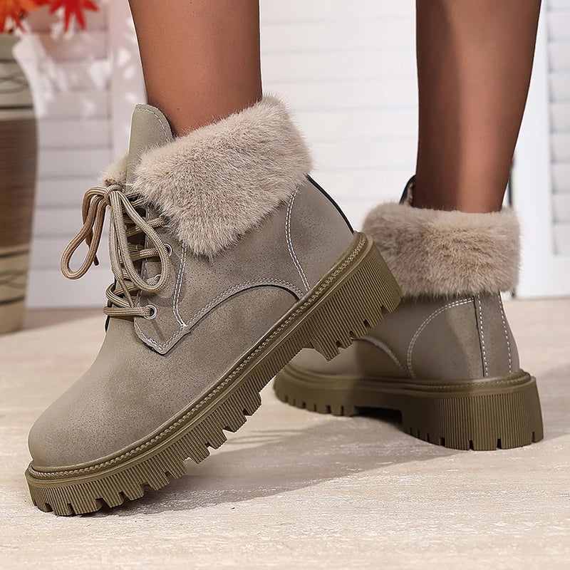 Botines de Plataforma con Cordones y Forro de Felpa