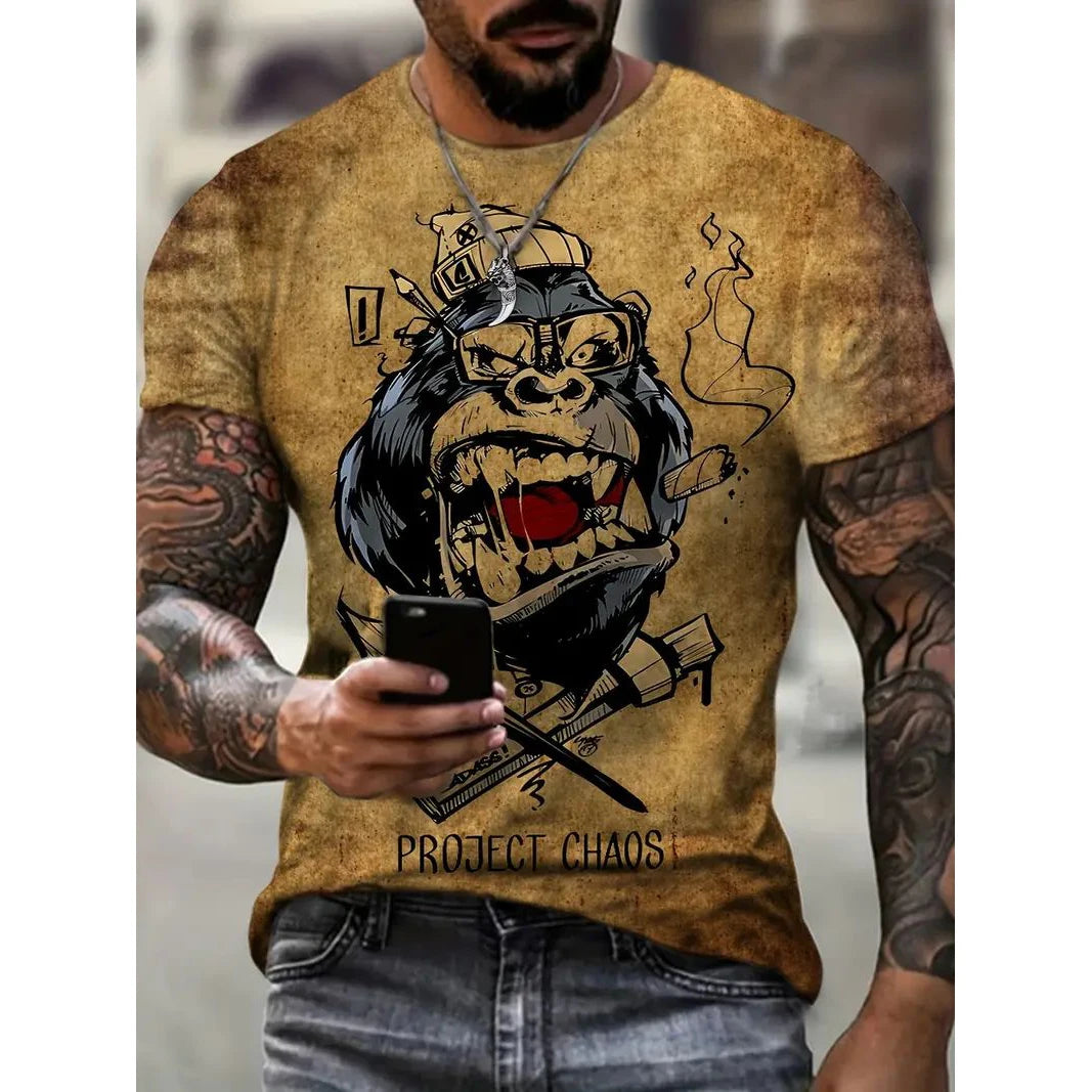 Camiseta Oversize Hombre ∣ Estampado Animal ∣ Moda Urbana Verano