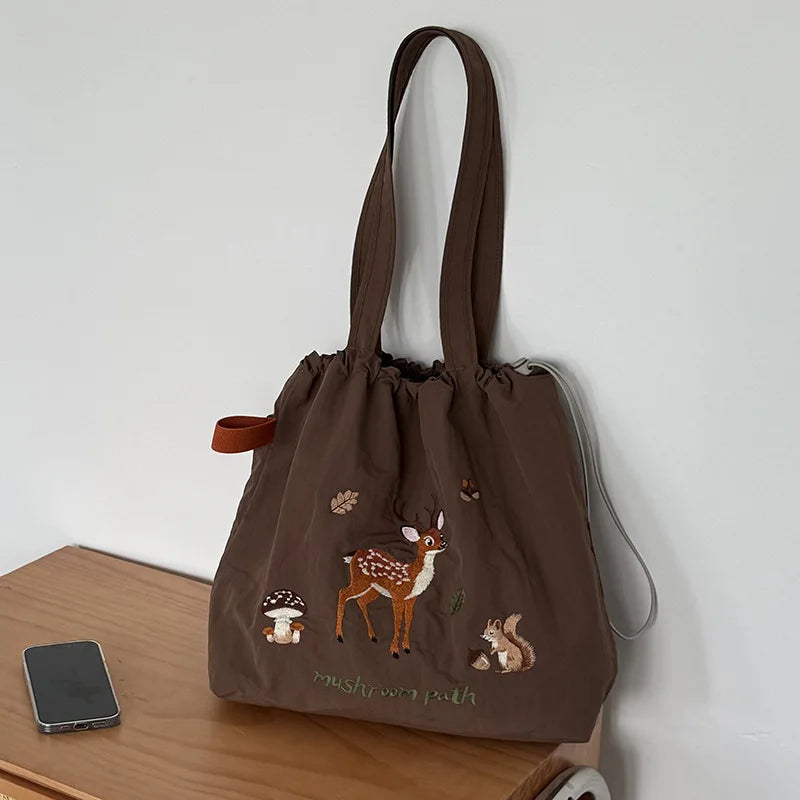 Bolso Hombro Nailon Mujer Bordado Dibujos Animados Gran Capacidad
