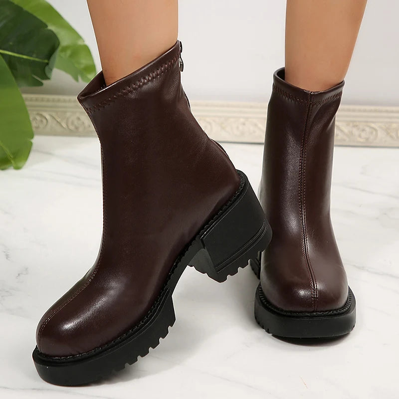 Botines de Tacón Grueso con Plataforma y Cremallera de Moda