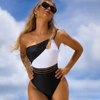 Traje De Baño Asimétrico Estilo Playa Para Mujeres Jóvenes Patchwork Casual