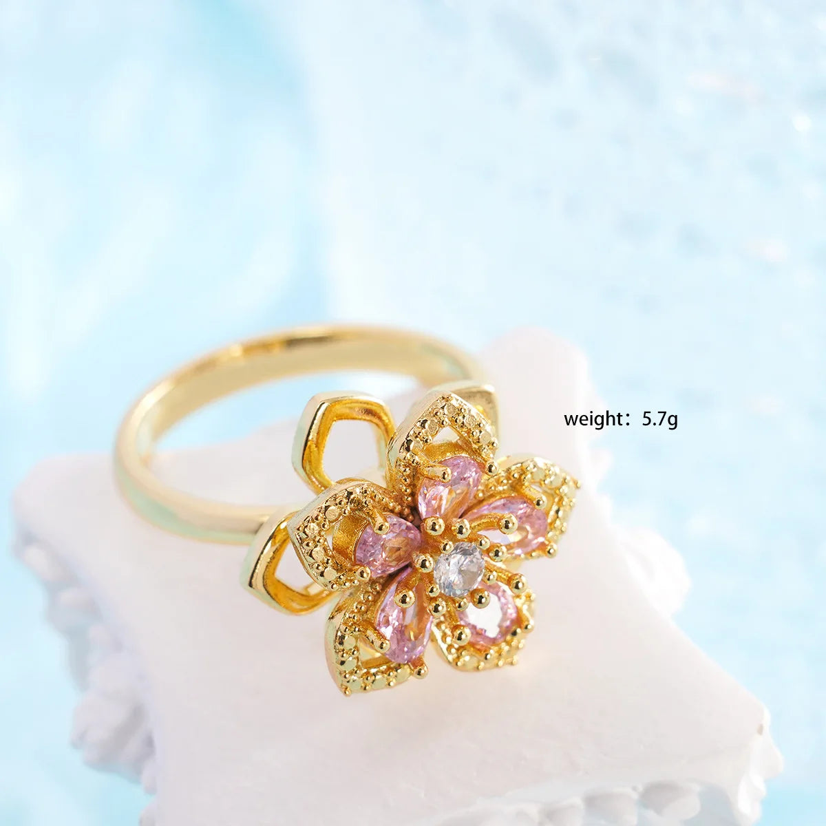 Anillos de cobre abiertos ajustables con circonita de flor giratoria Simple para mujeres y niñas, accesorios de fiesta diarios, regalos