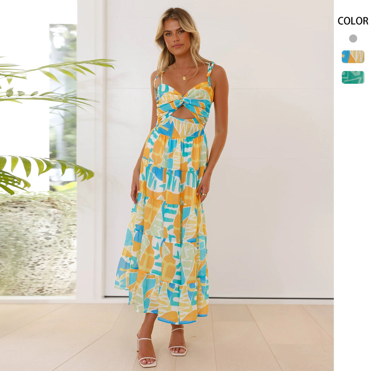 Vestido Largo Ajustado Estampado para Playa