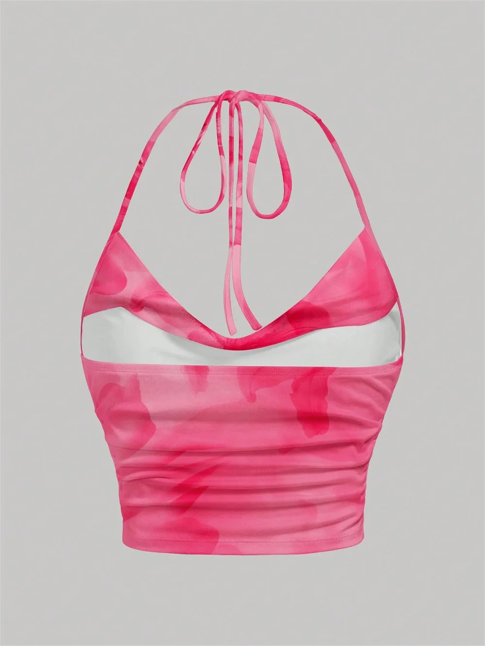 Top Halter con tinte dibujo Tie para mujer, ropa Y2K de verano, Top corto Sexy con espalda descubierta y cuello en V, ropa de calle