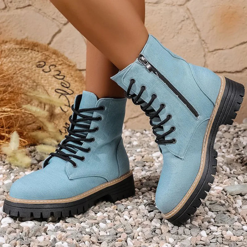 Botines Azules de Plataforma | Cremallera | Estilo Elegante | Mujer