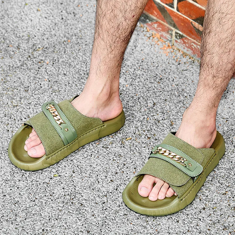 Sandalias Hombre Cuero Artificial Planas Gancho Lazo Casuales Moda | Verano
