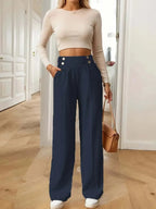 Pantalón Drapeado Elegante | Cintura Alta, Recto, Suelto y Color Sólido Verano 2025