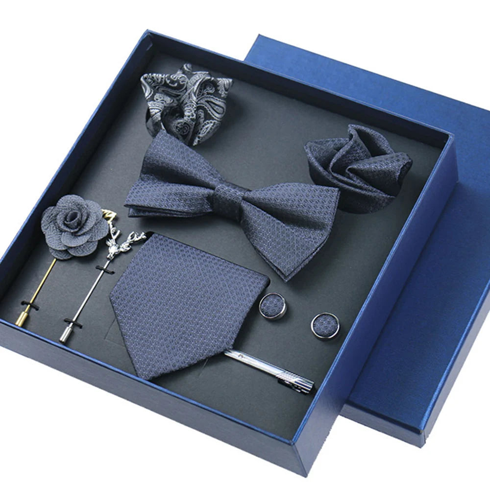 Set De Corbata Pajarita Pañuelo Gemelos Regalo Tico De Lujo