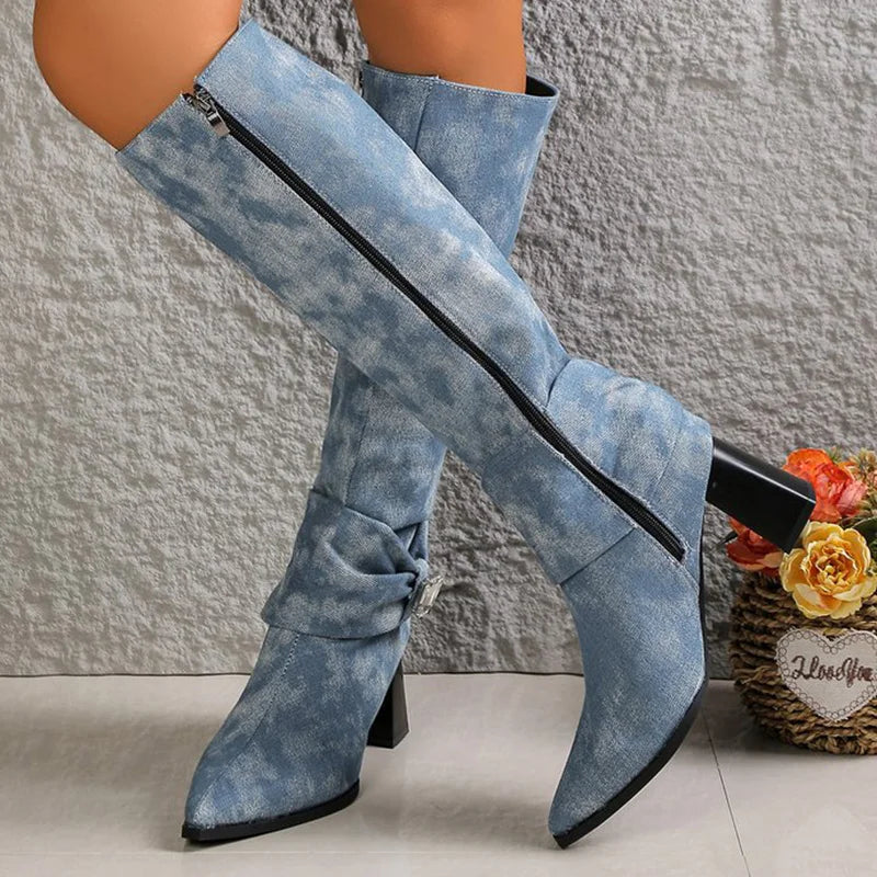 Botas de Denim de Media Pantorrilla | Tacón Superalto
