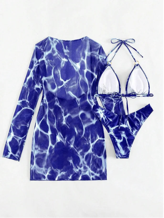 Conjunto de Tres Piezas - Bikini y Cover Up para la Arena