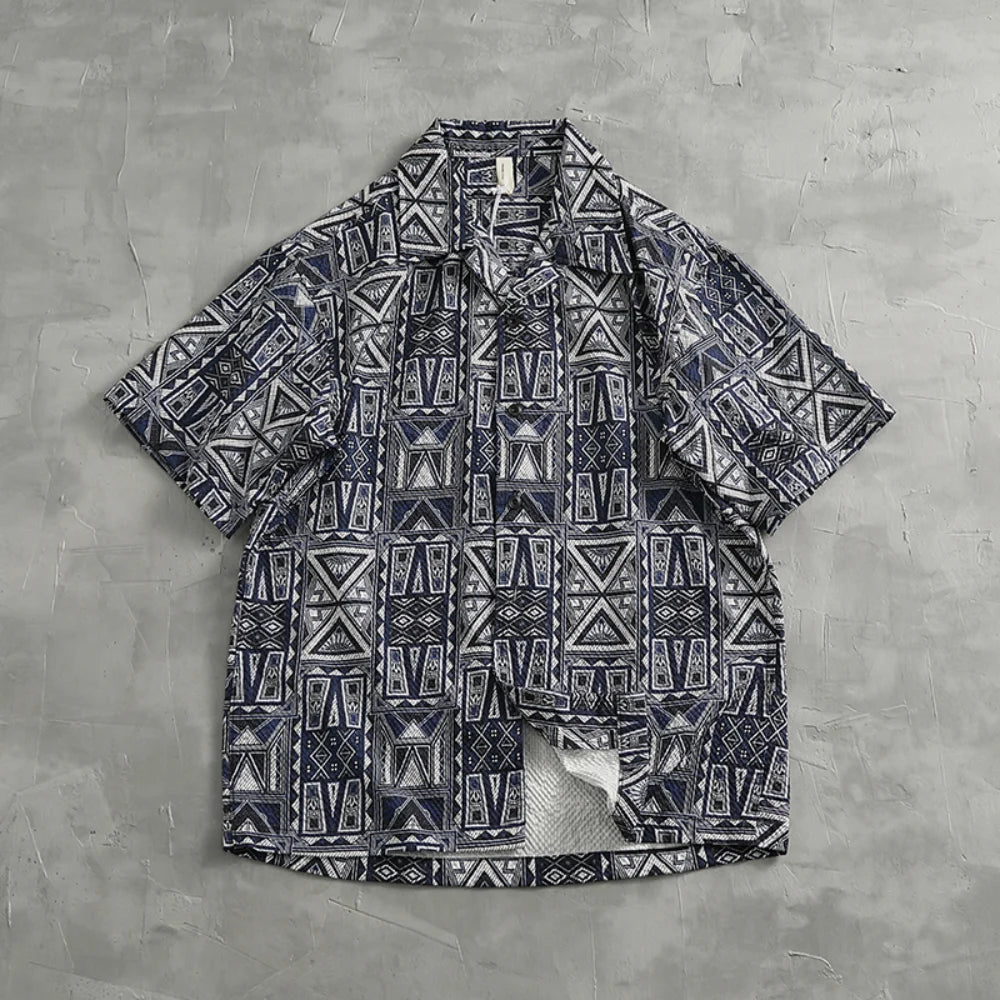 Camisa Hawaiana Hombre | Estampado Geométrico | Manga Corta | Verano | Ticotrendy Costa Rica