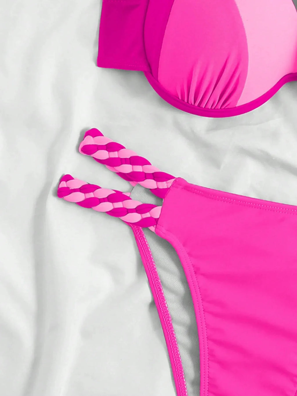 Bikini Push Up Colorblock con Estilo Halter para Playa