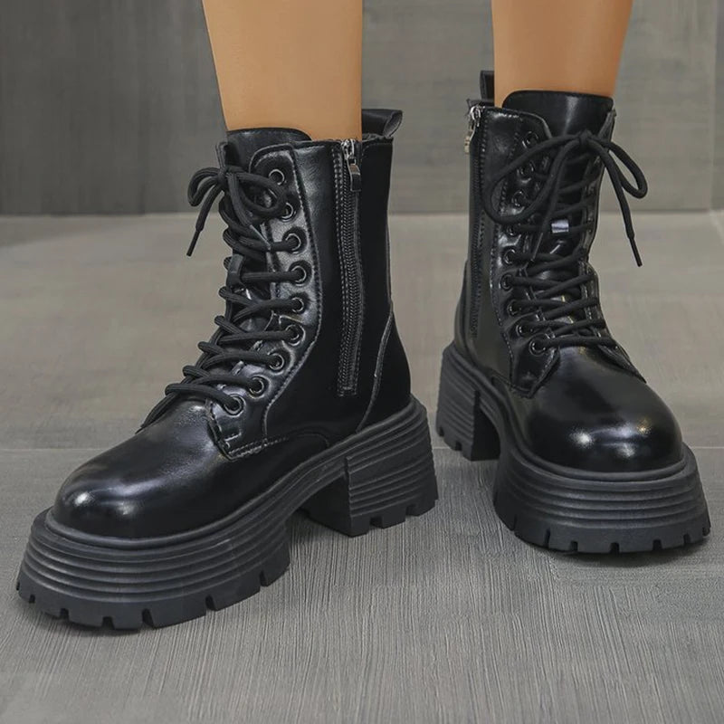 Botines de Plataforma | Estilo Británico | Tacón Grueso | Mujer