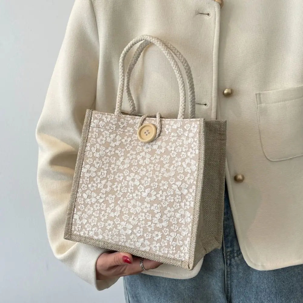 Bolso de Mano de Lino Simple con Cremallera, Gran Capacidad y Estilo Fresco