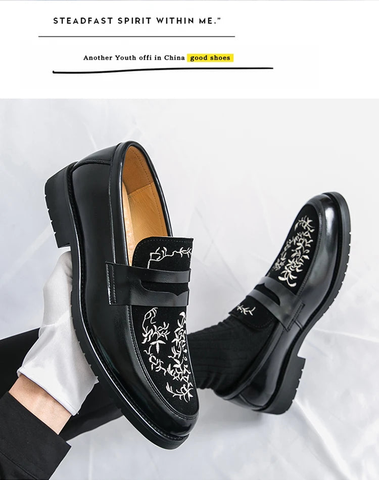 Mocasines Lujo Hombre Punta Redonda Cuero PU Formales Negocios | Sin Cordones