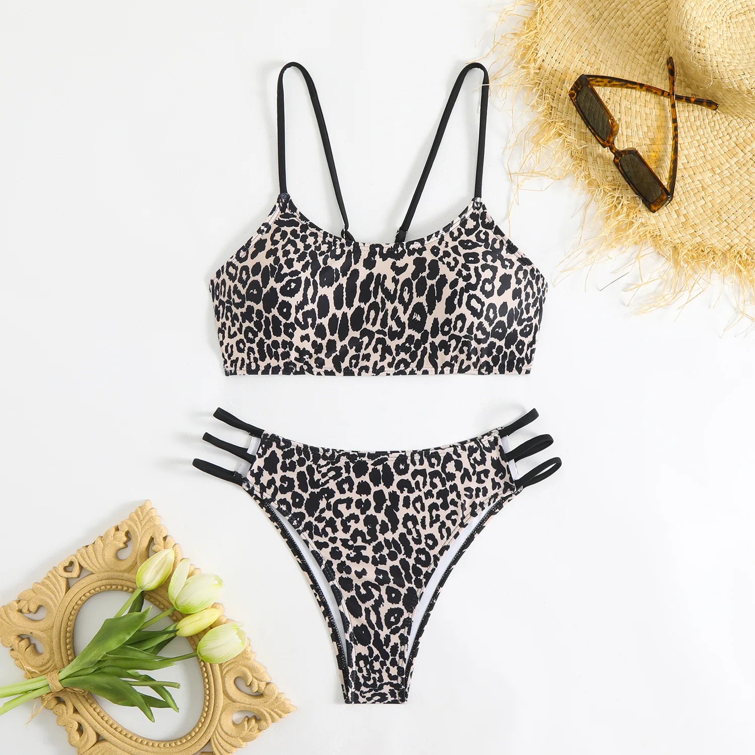 Bikini Dividido con Aros de Textura Sólida para Verano