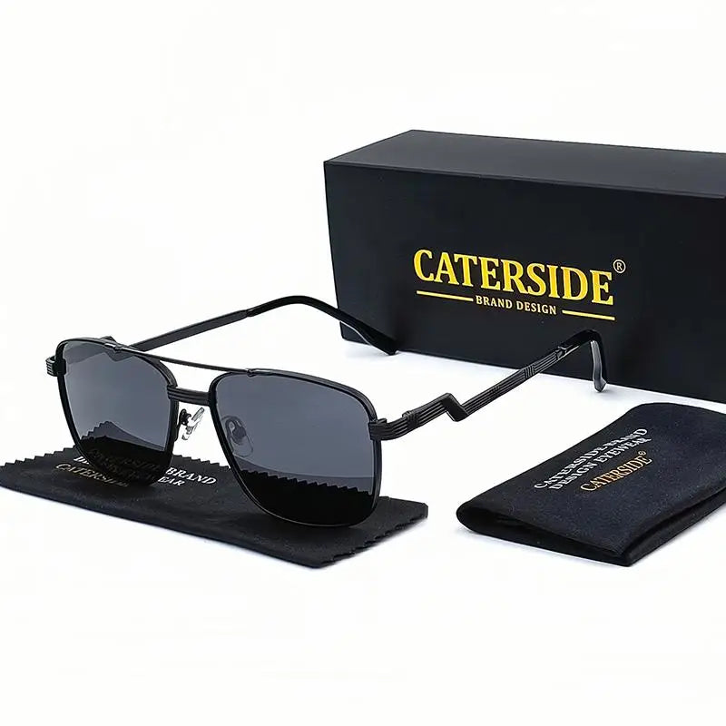 Gafas de Sol CATERSIDE Polarizadas | Lentes Planas y Doble Puente | Montura Metal | UV400
