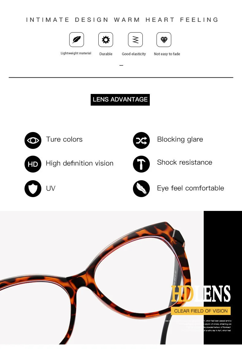 Montura Gafas Ojo Gato Lujo Personalidad | Protección Luz Azul Óptica Titanio Plástico