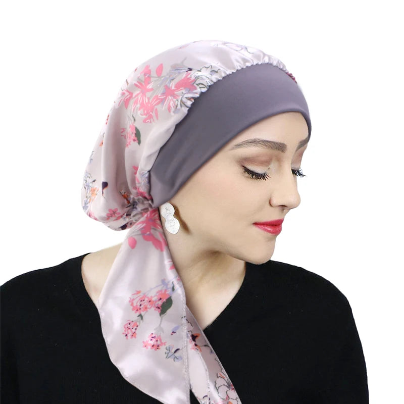 Turbante de satén preatado para mujer, hiyab interior musulmán, gorros para quimio contra el cáncer, pañuelo para la cabeza para la pérdida de cabello, Bandana, accesorios elásticos para el cabello