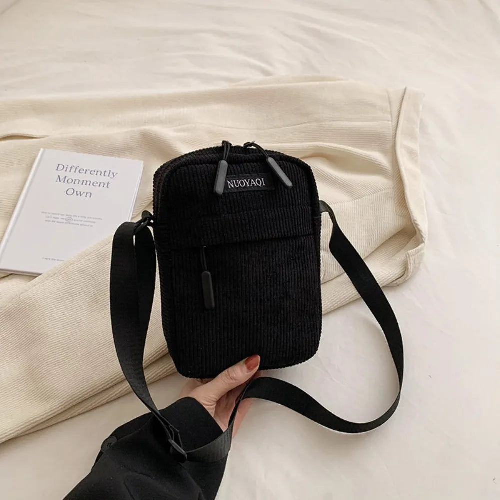 Bandolera de Pana Pequeña y a la Moda para Teléfono Móvil, Unisex y de Color Sólido