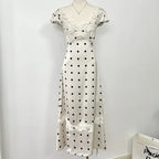 Vestido Maxi Lunares Encaje Espalda Descubierta | Estilo Francés Dulce Primavera Verano