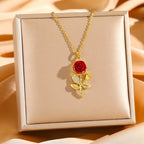 Cadena de acero inoxidable, collares con colgante de flor de rosa roja Vintage para mujeres y niñas, accesorios de joyería elegantes Y2k, regalos para amantes