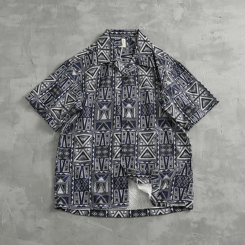 Camisa Hawaiana Hombre | Estampado Geométrico | Manga Corta | Verano | Ticotrendy Costa Rica
