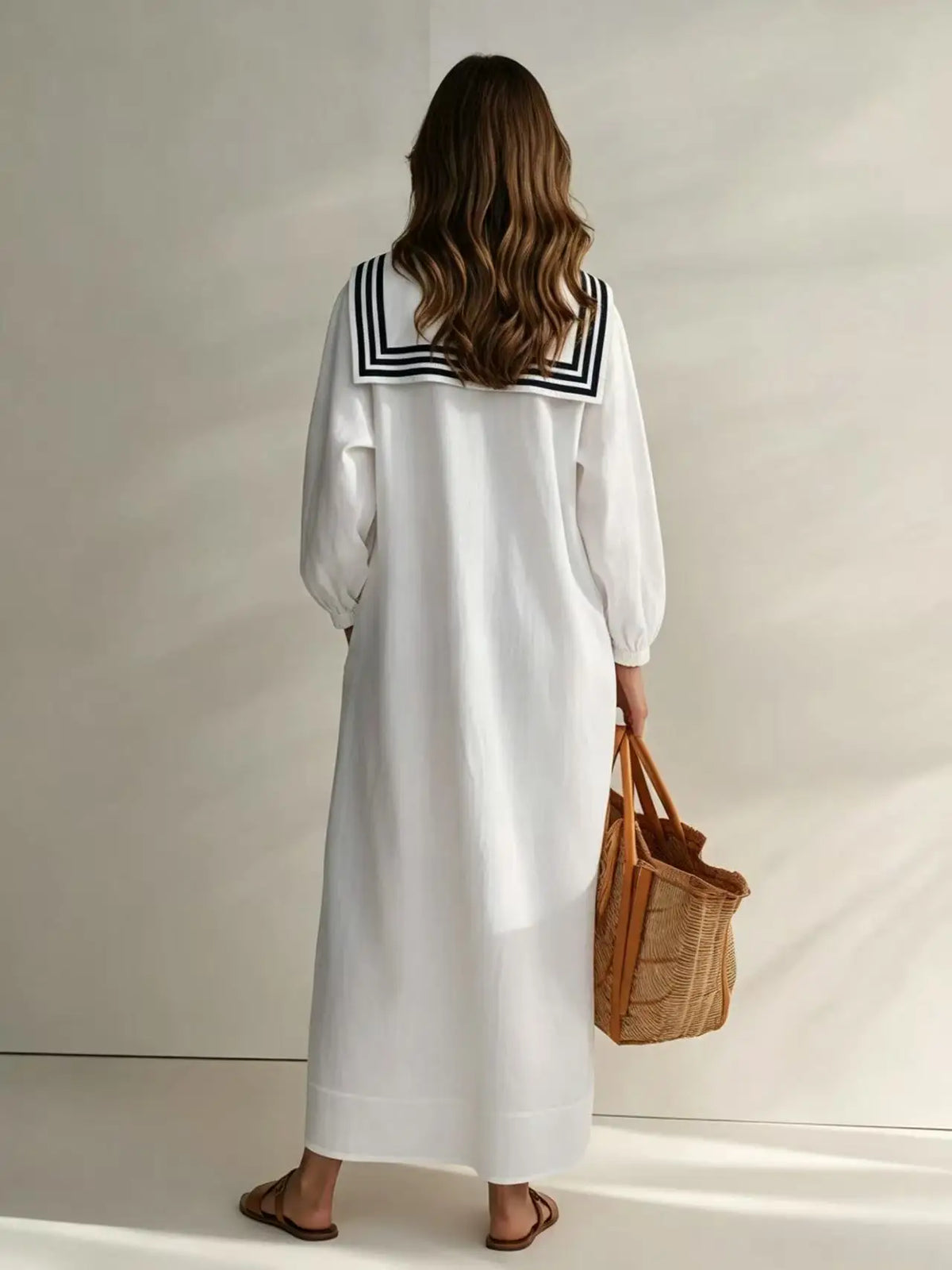Vestido de Playa a Rayas Manga Larga Corte en A