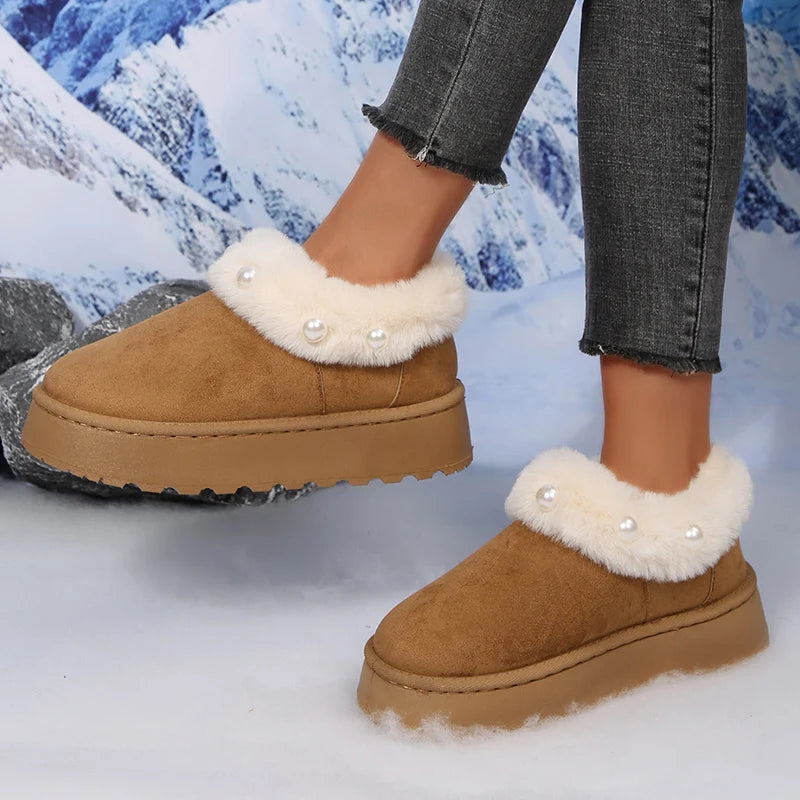 Botas Plataforma Piel Esponjosa Perlas Moda Tica Elegante
