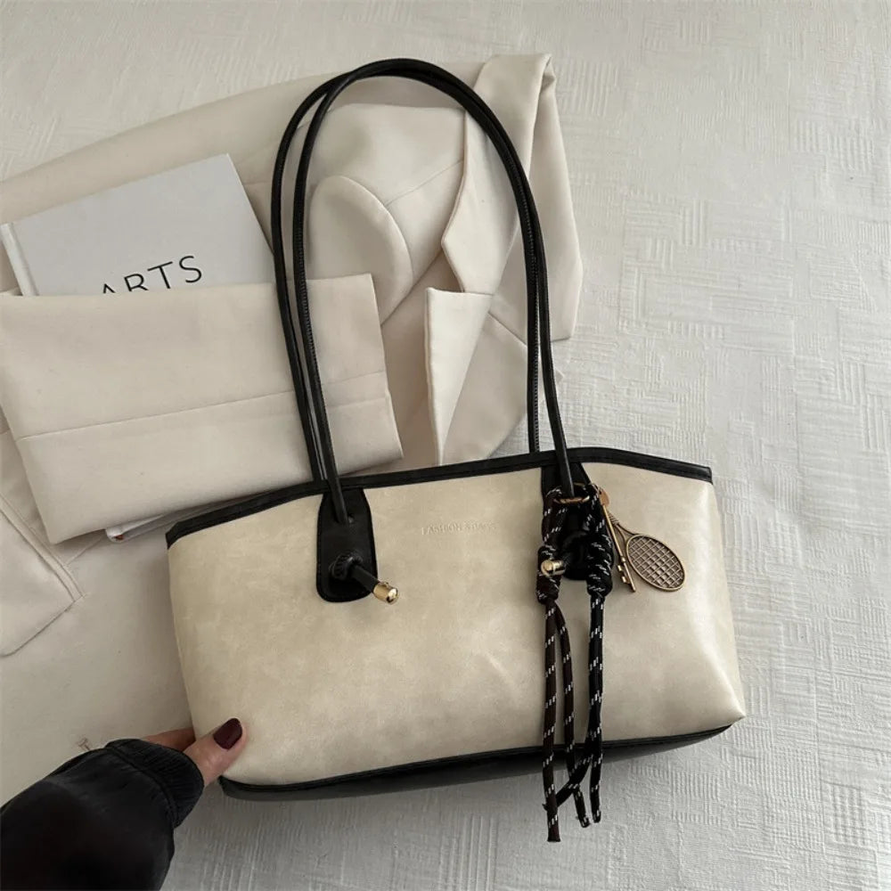 Y2K-Bolso de hombro de trabajo de gran capacidad para mujer, bolsos sencillos de Color sólido, bolso de mano de cuero PU