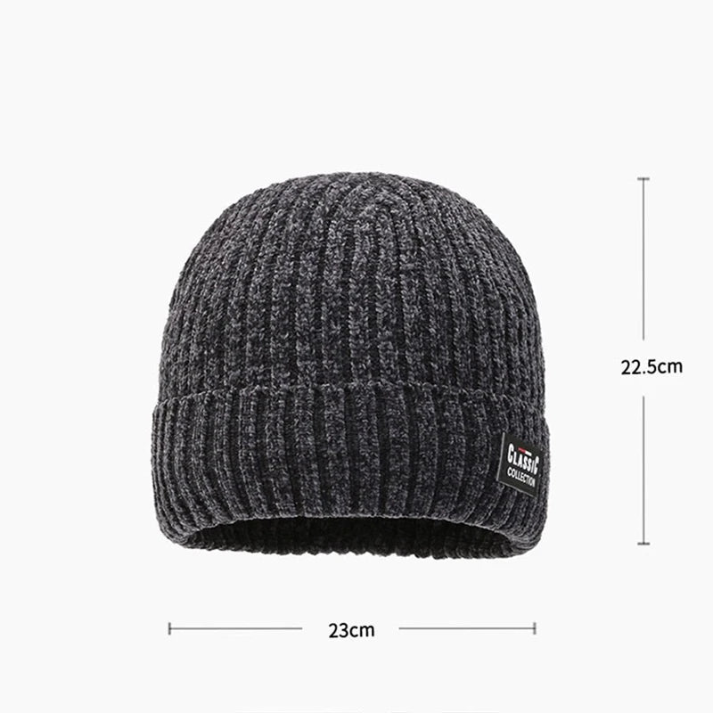 Gorro Tejido Lana Chenilla Terciopelo Grueso Térmico | Invierno Ajustable Unisex
