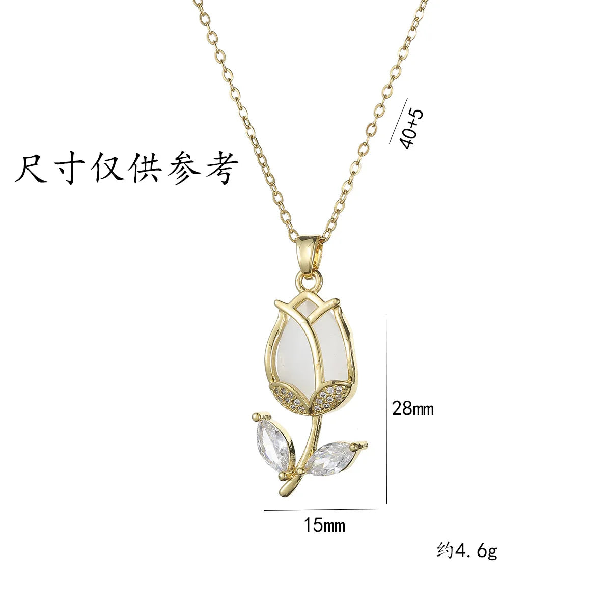 Collar Dorado con Flor Tulipán Circonita Piedra Lunar | Ticotrendy