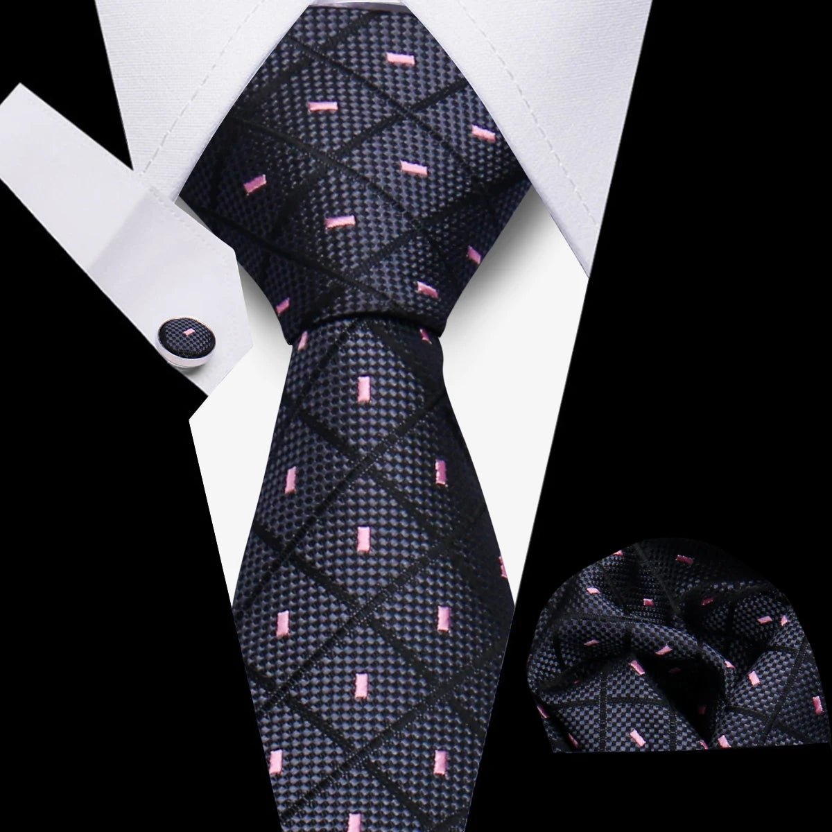 Conjunto Corbata Pañuelo Gemelos Negocios Boda Accesorio De Moda